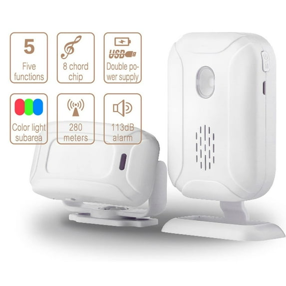 NineLeaf Motion Sensor Alarm, Wireless Infrared Home Security, PIR-Powered Detection, Color Light Indicator, Welcoming Doorbell for Shops, Stores, Hotels & Offices