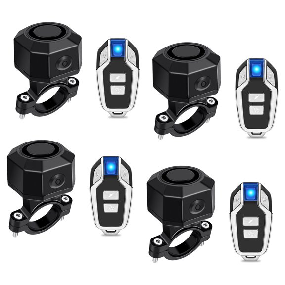 NineLeaf Rechargeable Bike Alarm, Bike Alarm with Remote Rechargeable,Bicycle Alarm Anti Theft,Motorcycle Alarm System IP65Waterproof Wireless Car Motion Sensor Alarm for Bicycle Ebike Motorcycle,4PK