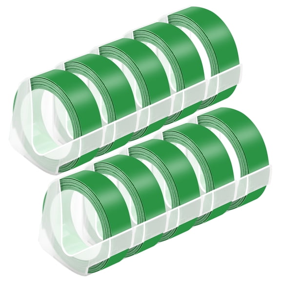 NineLeaf 10 Pack Compatible for Dymo 521203 3D Plastic Embossing Label 1/2'' x 9.8' White on Green Label Tape