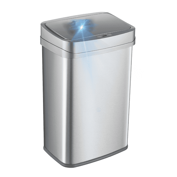 Nine Stars Automatic Kitchen Trash Can, 13-Gallon Stainless Steel, Odor Eliminating, Motion Sensor, Soft Close Lid Garbage Bin, Silver