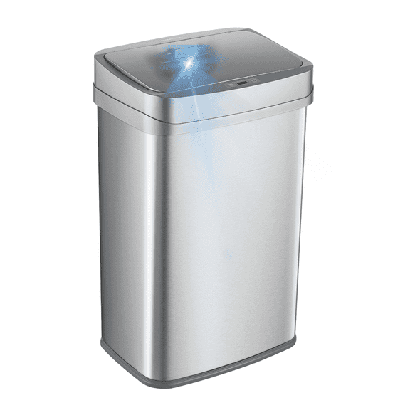 Nine Stars Automatic Kitchen Trash Can, 13-Gallon Stainless Steel, Odor Eliminating, Motion Sensor, Soft Close Lid Garbage Bin, Silver