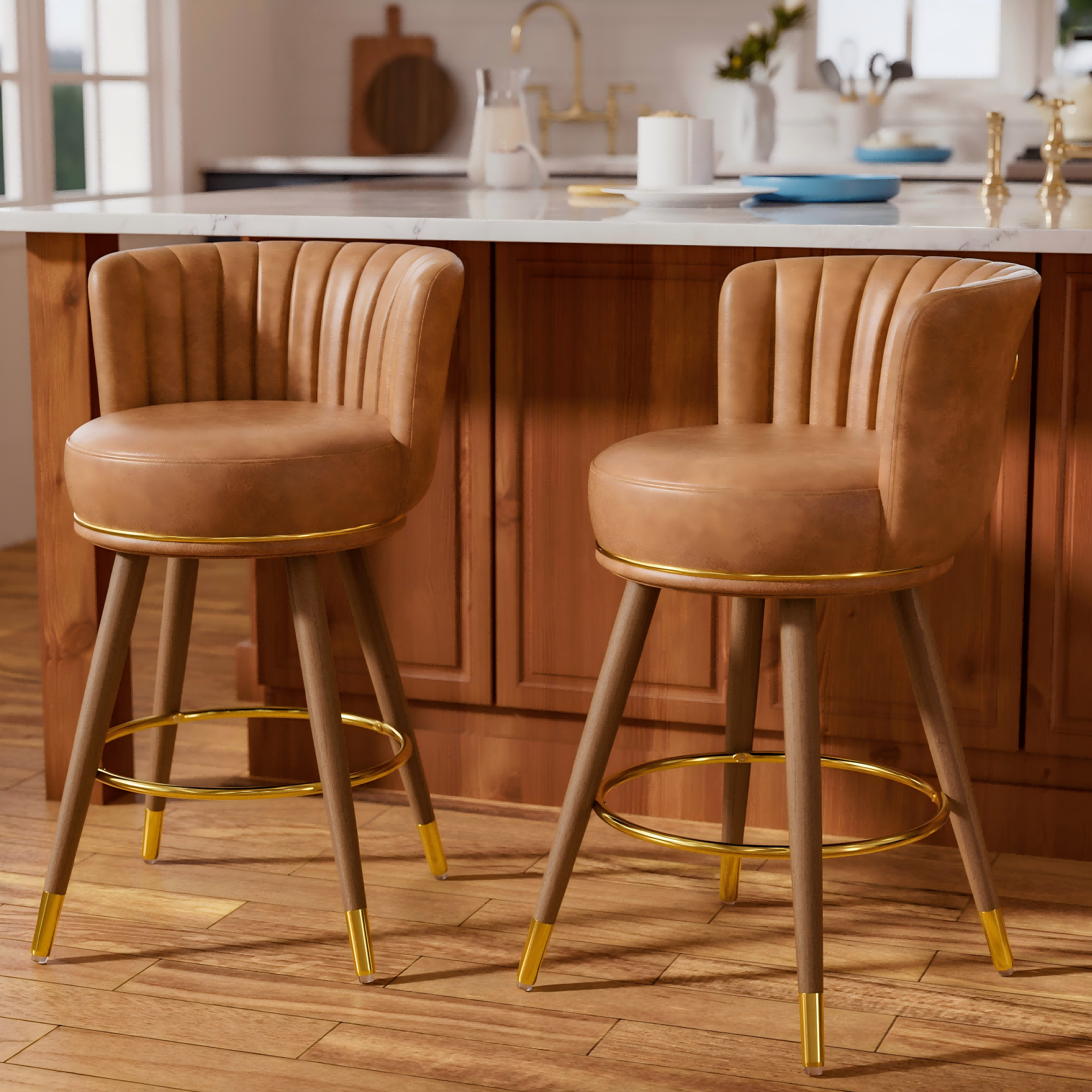 Ninecer 24 Classic Bar Stools Modern Swivel Counter Stools PU 