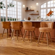 Ninecer Counter Height Bar Stools Set of 4, 24" Swivel Round Seat Bar Chairs with Low Back, PU Leather Modern Counter Stools with Footrest for Kitchen Island, Dining Room or Home Bar, Brown