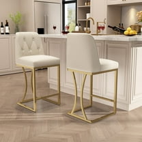 Ninecer 24" Counter Height Bar Stools Set of 2, PU Leather Counter Stool Chairs with Full Back for Kitchen Island, Beige & Gold
