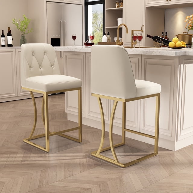 "SeekFancy Set of 2, 24"" Counter Height Bar Stools, PU Leather Full ...