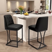 Ninecer Black Counter Height Bar Stools Set of 2, 24 inch Counter Stools Pu Leather Modern Bar Chairs with Back for Kitchen Island