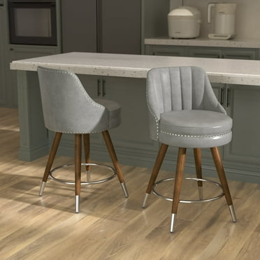 Ninecer 24" Swivel Counter Height Chairs, Modern PU Leather Bar Stools with Thick Cushion and Footrest, Gray (Set of 2)