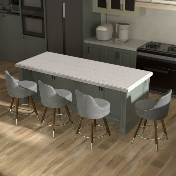 Ninecer 24" Swivel Counter Height Chairs, Modern PU Leather Bar Stools with Thick Cushion and Footrest, Gray (Set of 4)