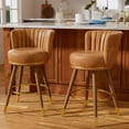 thumbnail image 1 of Ninecer Counter Height Bar Stools Set of 2, 26 Inch Swivel PU Leather Bar Chairs with Back and Footrest, Round Low Back Barstools for Kitchen Island Dining Room, Brown, 1 of 8