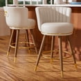 thumbnail image 1 of Ninecer Bar Stools Set of 2, 24" Swivel Kitchen Counter Stools with Round Seat, Low Backs, Wooden Legs, White PU Leather Barstools for Kitchen Island, 1 of 9