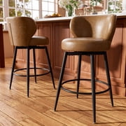 Ninecer 26" Counter Height Bar Stools Set of 2, 360  Swivel PU Leather Bar Chairs with Low Back, Upholstered Round Seat & Metal Legs, Modern Kitchen Island Counter Chairs 300LBS, Brown