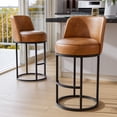 thumbnail image 1 of Ninecer 26" Counter Height Bar Stools Set of 2, 360 Swivel Upholstered Bar Chairs with Mid Back, Round Seat, Metal Base, Kitchen Island Counter Stools, Brown, 1 of 8