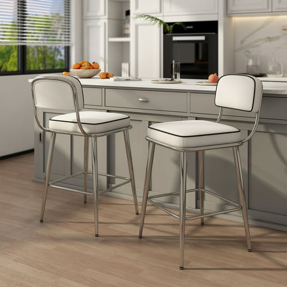 Ninecer 26" Counter Height Chair, Modern Metal Frame Bar stools with Lumbar Support and Footrest, White (Set of 2)