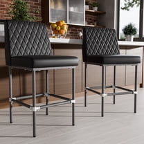 Ninecer 26 Inch Counter Height Bar Stools Set of 2,Industrial Low Back Leather Bar Stools For Home Kitchen Island,Square Seat Bar Chair with Metal Leg 350lbs, Black