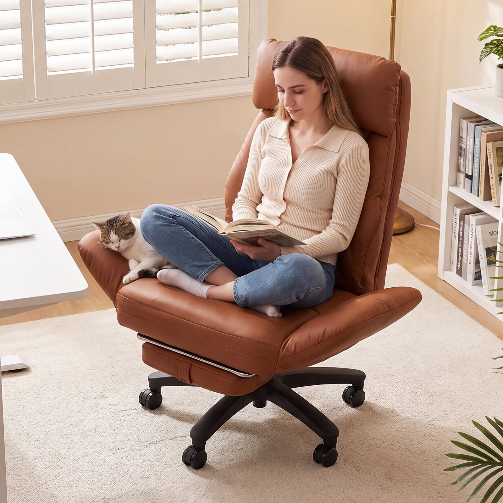 Ninecer Cross Legged Office Chair with Wide Seat, Plus Size Criss