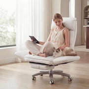 Ninecer Cross Legged Office Chair with Wide Seat, Plus Size Criss Cross Desk Chair, White Leather 500LBS Big and Tall Office Chair with Foot Rest, Reversible Armrests & Wide Seat