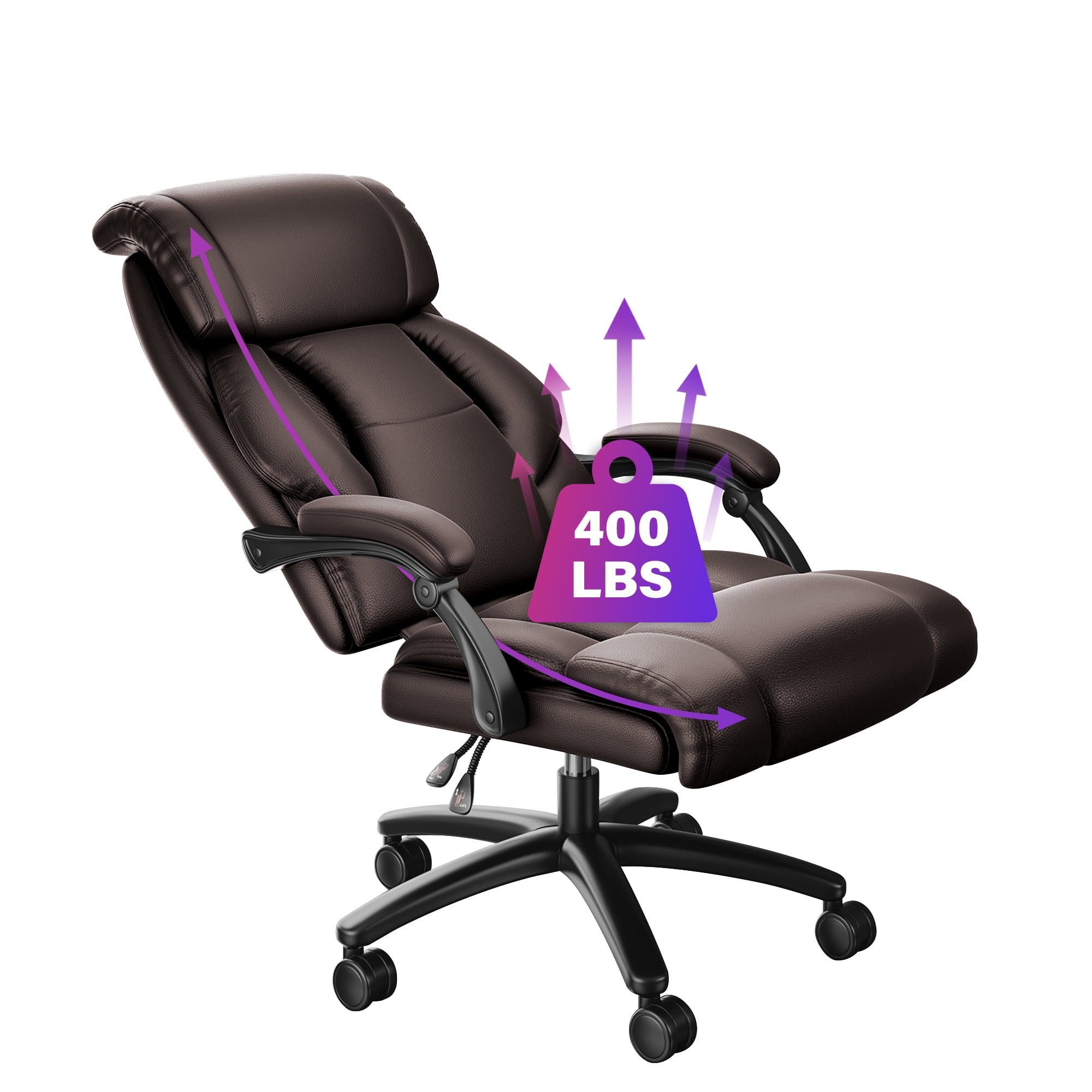Big & Tall Office Chair With Footrest - 400LB Capacity Ergonomic Executive Chair, High-Back Computer Chair For Heavy People, Wide Seat, Brown