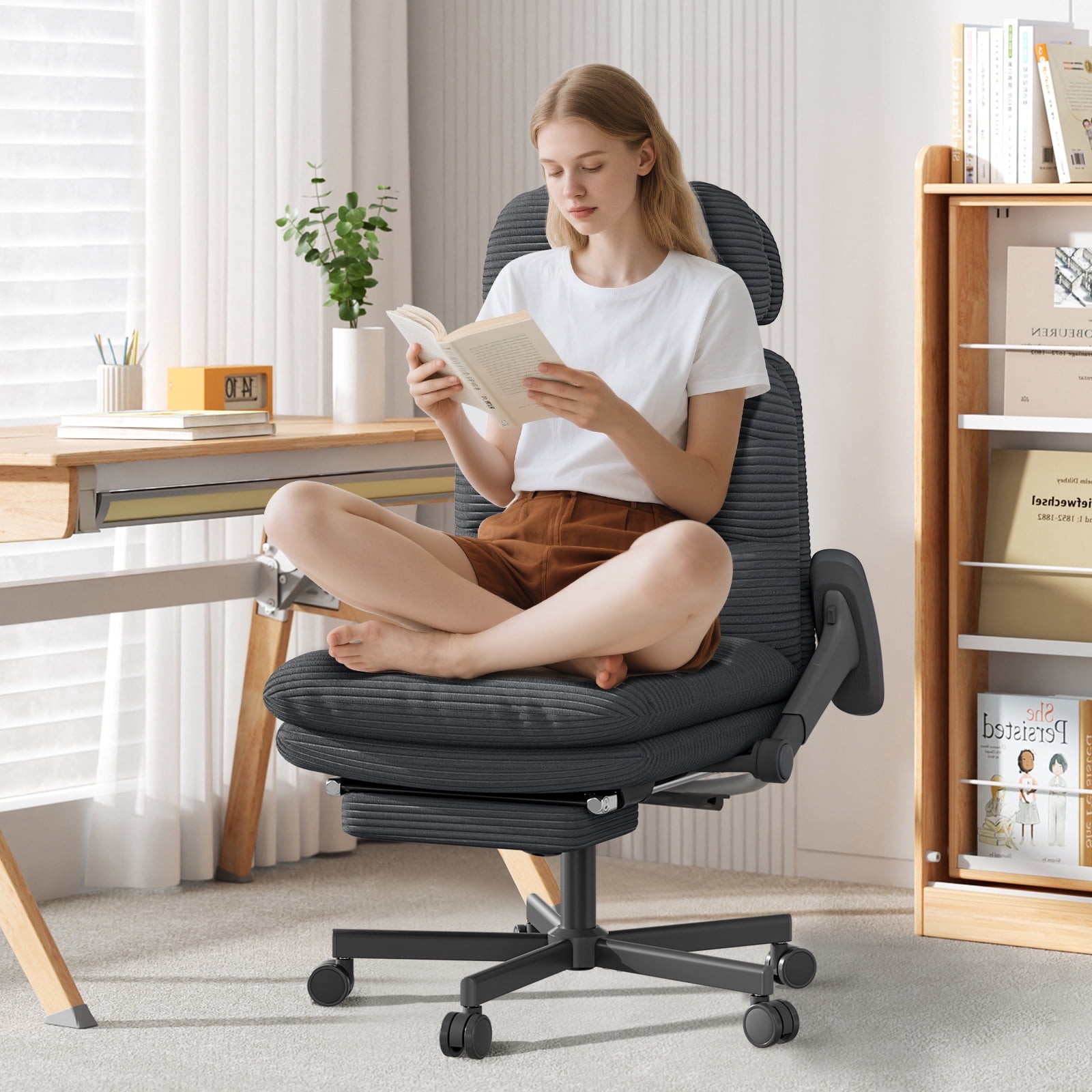 Ninecer Ergonomic Reclining Office Chair with Footrest, Adjustable Swivel Base, Headrest, Lumbar Support, Black