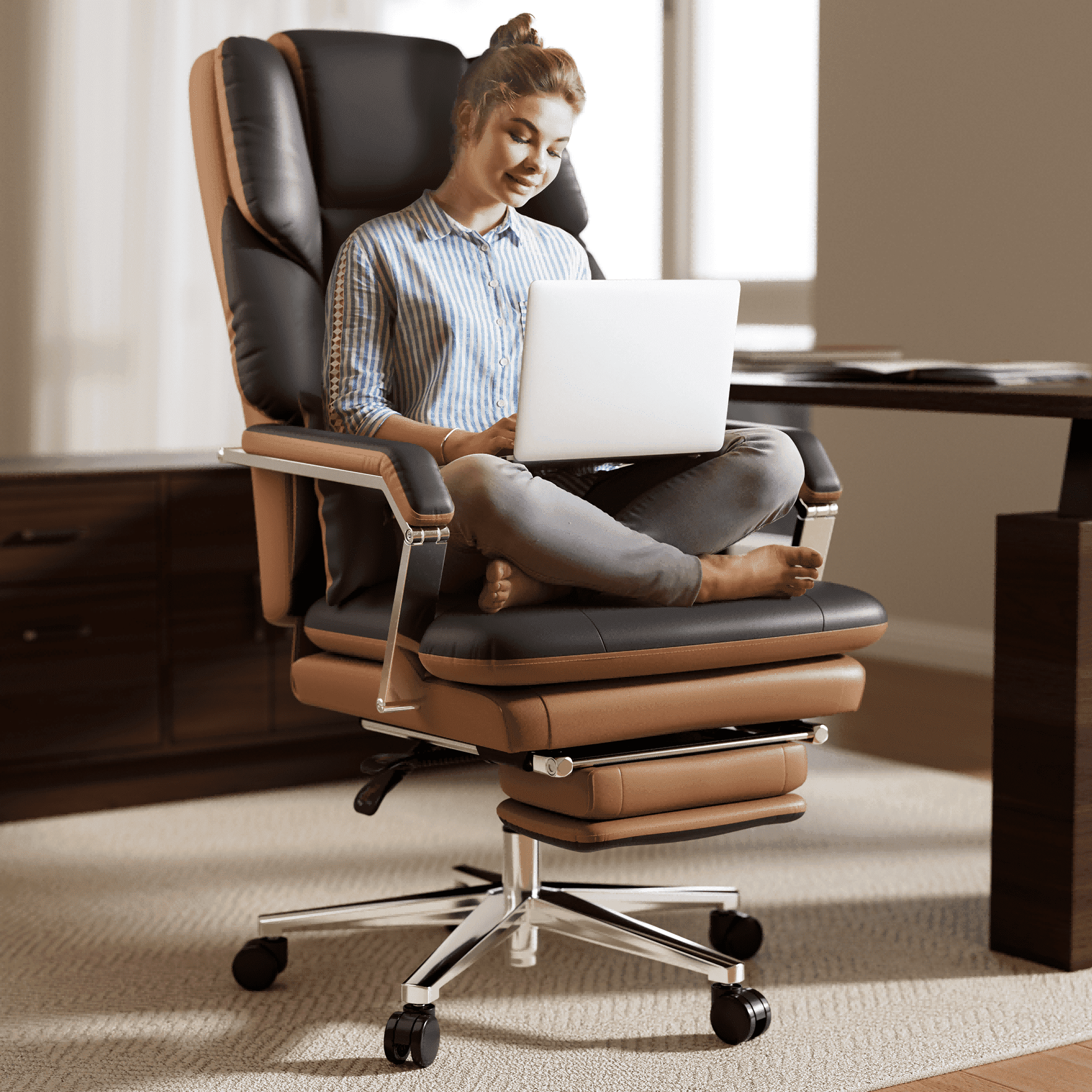 Ninecer Big and Tall Office Chair 500 lbs, PU Leather Reclining Office ...