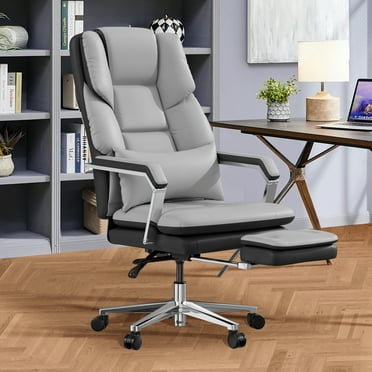 Ninecer Big and Tall Office Chair 550 lbs, PU Leather Reclining Office Chair with Lumbar Support and Footrest, Modern Desk Chair for Adult, Gray