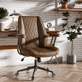 thumbnail image 1 of Ninecer Brown Leather Office Chair with Wheels Adjustable Height Padded Arms Mid Century Executive Desk Chair for Home Office, 1 of 9
