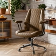 thumbnail image 1 of Ninecer Brown Leather Office Chair with Wheels Adjustable Height Padded Arms Mid Century Executive Desk Chair for Home Office, 1 of 8