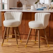 Ninecer Counter Height Bar Stools Set of 2, 26 Inch Swivel PU Leather Bar Chairs with Back and Footrest, Round Low Back Barstools for Kitchen Island Dining Room, White