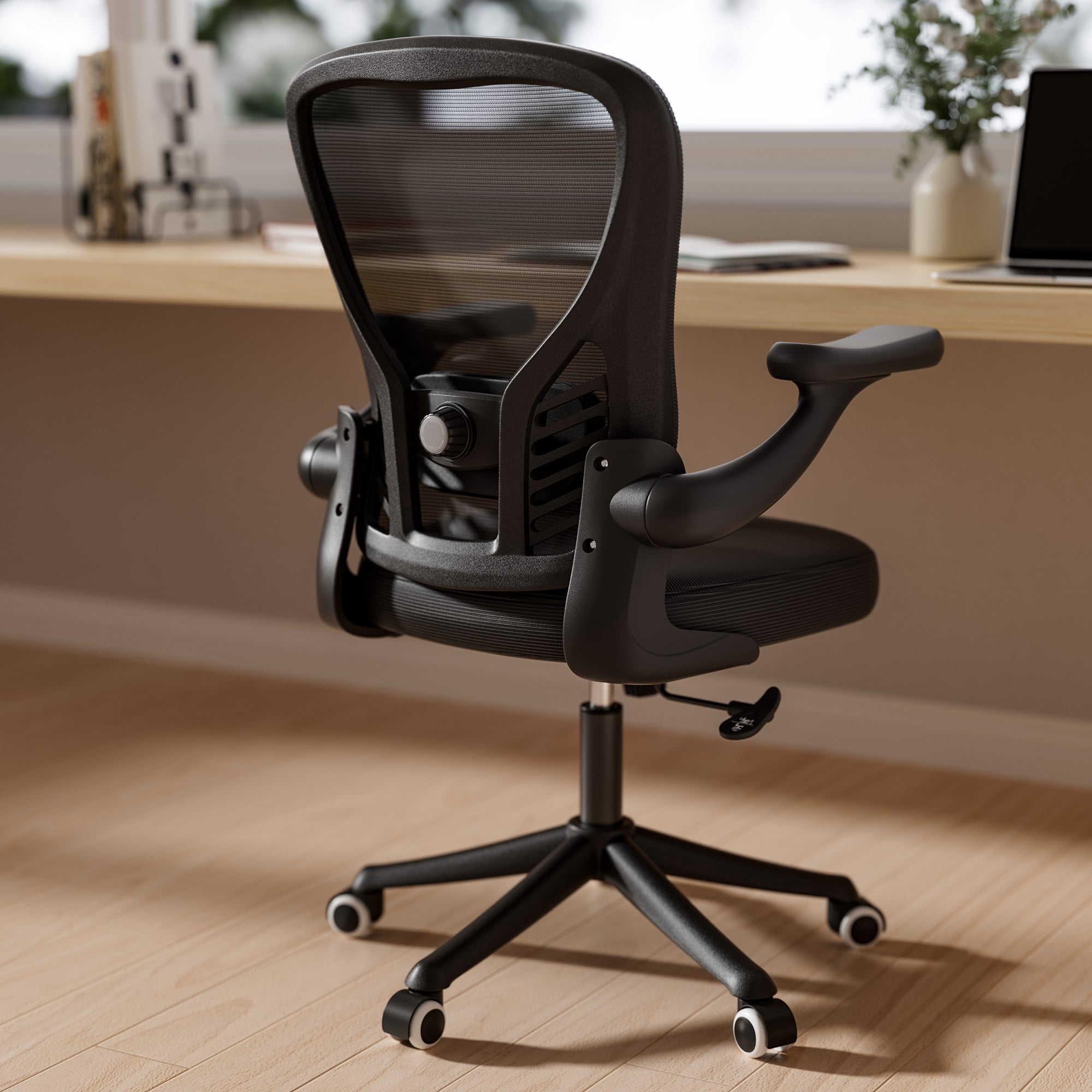 Ninecer Ergonomic Mesh Office Chair, Mesh Back Office Chair with Flip-up Arms, Swivel Computer Desk Chair with Lumbar Support for Adult, Black