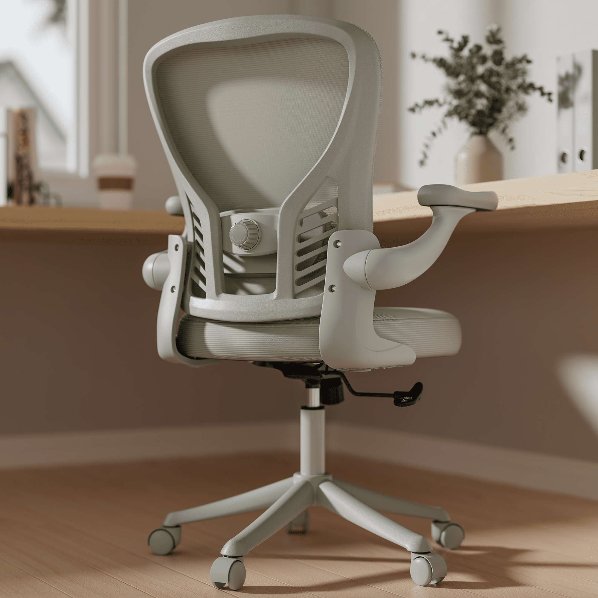 Ninecer Ergonomic Mesh Office Chair, Mesh Back Office Chair with Flip-up Arms, Swivel Computer Desk Chair with Lumbar Support for Adult, Gray