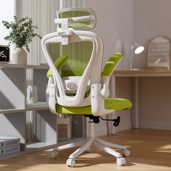 Ninecer Ergonomic Mesh Office Chair with Memory Foam Seat, Computer Desk Chair with Adjustable Lumbar Support & 3D Headrest, 90°Flip-up Arms, Green