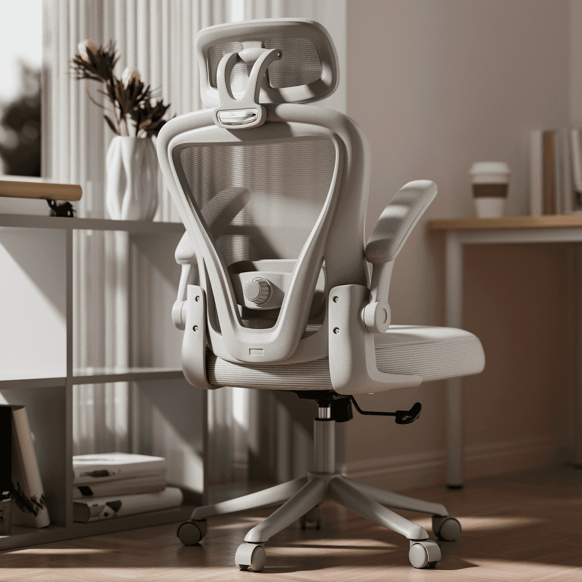 Ninecer Ergonomic Office Chair, Computer Desk Chair with Wheels, High Back Mesh Office Chair with Adjustable Lumbar Support, Headrest, Flip-Up Armrests, Gray