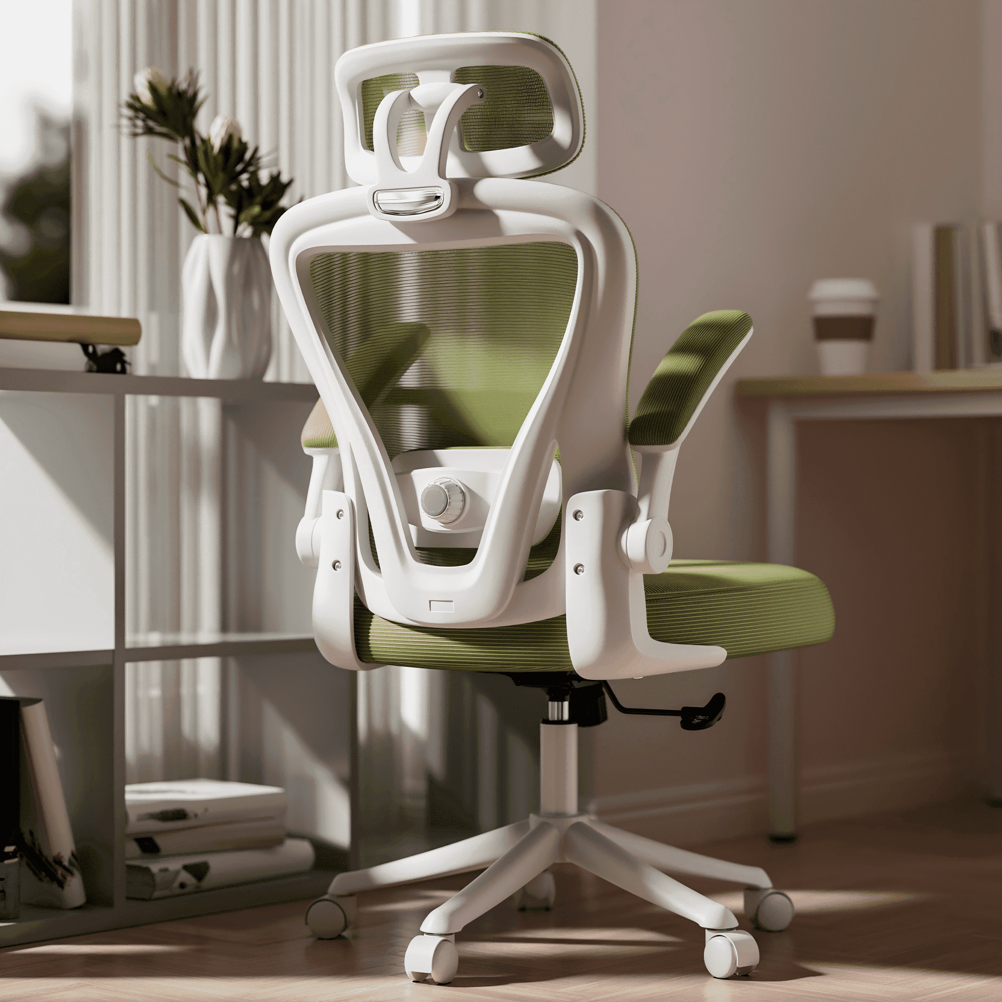 Ninecer Ergonomic Office Chair, Computer Desk Chair with Wheels, High Back Mesh Office Chair with Adjustable Lumbar Support, Headrest, Flip-Up Armrests, Green
