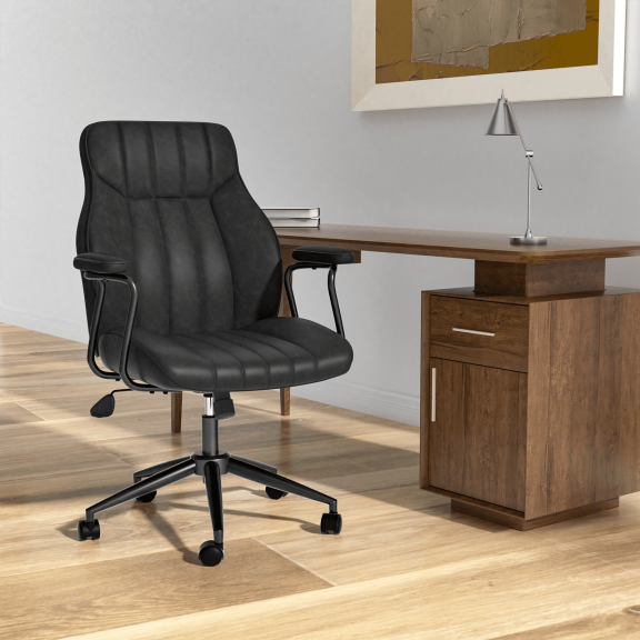 Ninecer Executive Office chair, Reclining Modern Leather Computer Chair with Lumbar Support, Swivel Desk Chair with Armrest for Home Office, Black