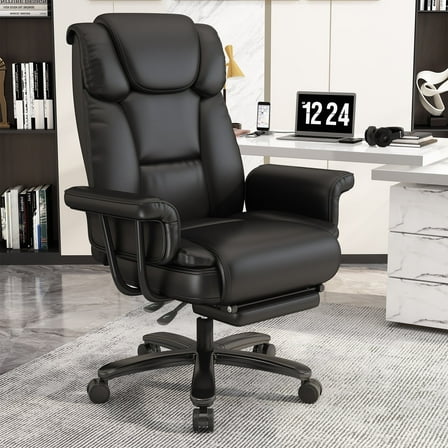 Ninecer Tall Ergonomic Reclining High Back Executive Office Chair with Footrest, PU Leather, 400lbs Capacity, Black