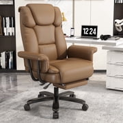 Ninecer High Back Executive Office Chair, Ergonomic PU Leather Office Chair, Heavy Duty Computer Desk Chair, Reclining Office Chair with Footrest 400lbs, Brown