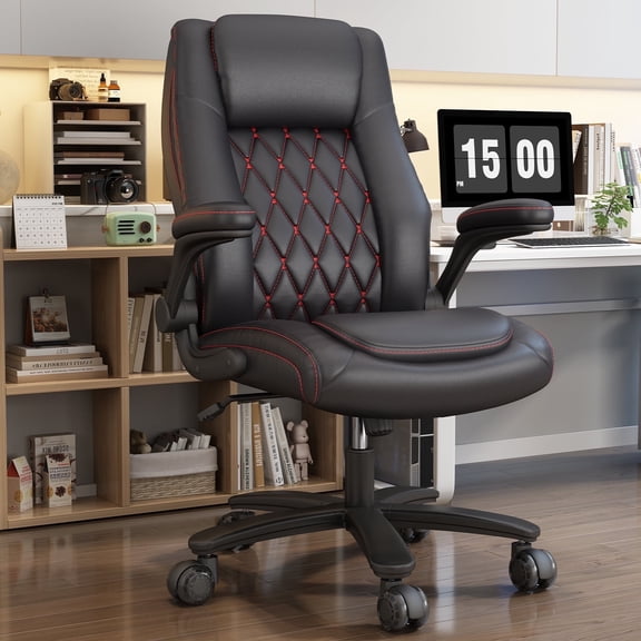 Ninecer Big and Tall Office Chair 400lbs, High Back Executive Computer Desk Chair with PU Leather, Ergonomic Swivel Chair with Adjustable Height, Rocking Function and Padded Flip-up Armrests, Black