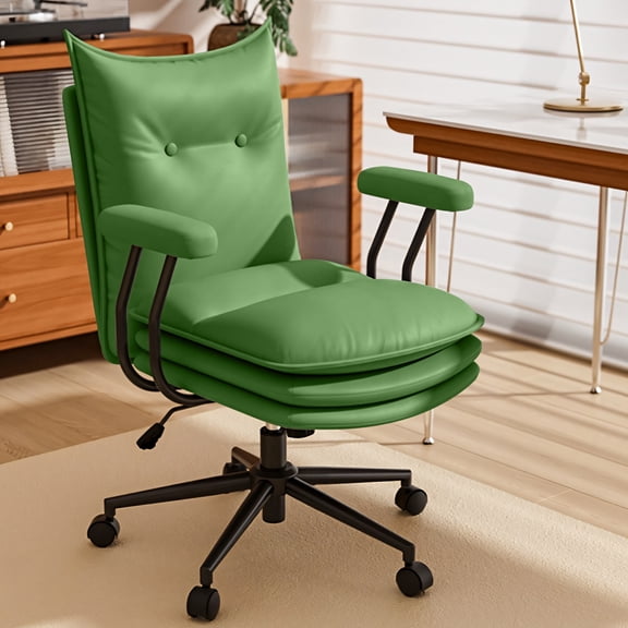 Ninecer Mid Back Leather Desk Chair with Wheels, Adjustable Swivel Computer Chair, Padded Wide Seat Office Chair 300lbs, Task Chair for Home Office or Study Room, Green