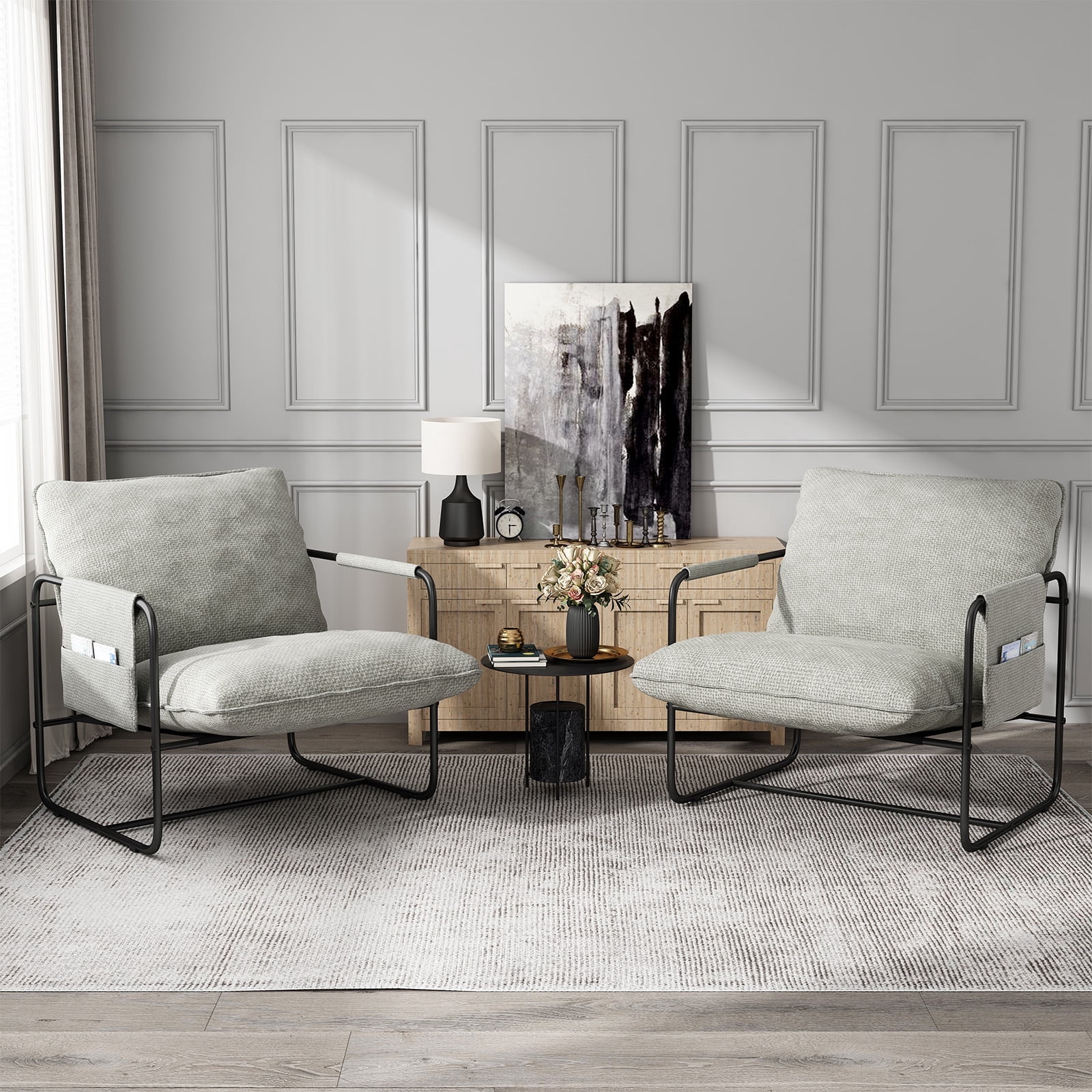 Ninecer Modern Accent Chair, Single Storage Sofa Chair, Beige (Set of 2)