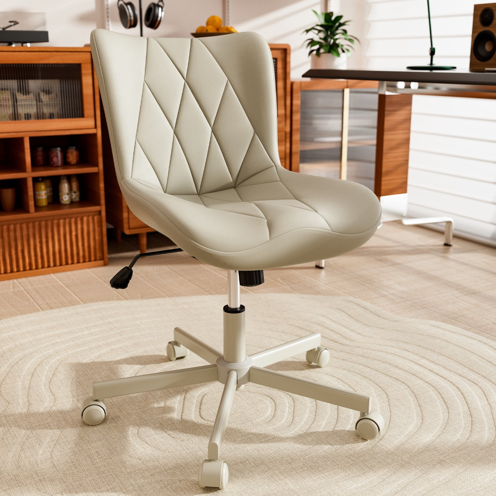 Ninecer PU Leather Office Chair with Wheels, Adjustable Swivel Desk Chair, Ergonomic Task Chair with Rocking Function, High-Density Foam Seat, 300LBS Capacity Rolling Computer Chair for Home Office