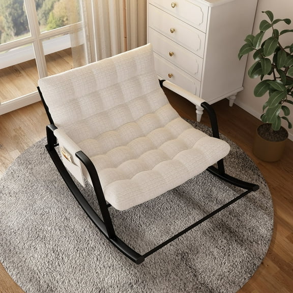 Ninecer Patio Rocking Chair 400 lbs, Comfy Rocker Chair for Living Room, Porch, Backyard, Steel patio Lounge Rocker Recliner Chair with Storage Bag for Adults, Beige