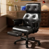 Ninecer Reclining Office Chair with Footrest, Big and Tall Desk Chair 400lbs, Adjustable Height Computer Chair, Thick Cushion & Lumbar Support, Swivel Office Chair with Arms, Black