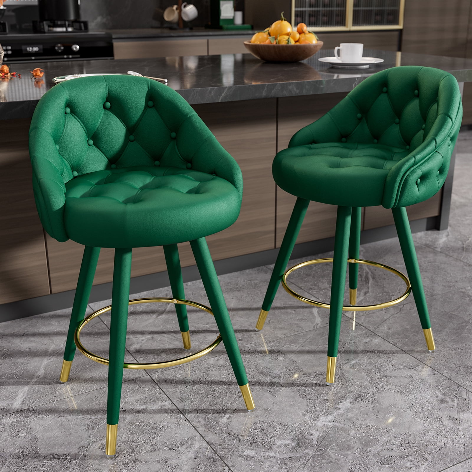 Ninecer Velvet Swivel Bar Stools Set of 2, 26" Counter Height Tufted ...