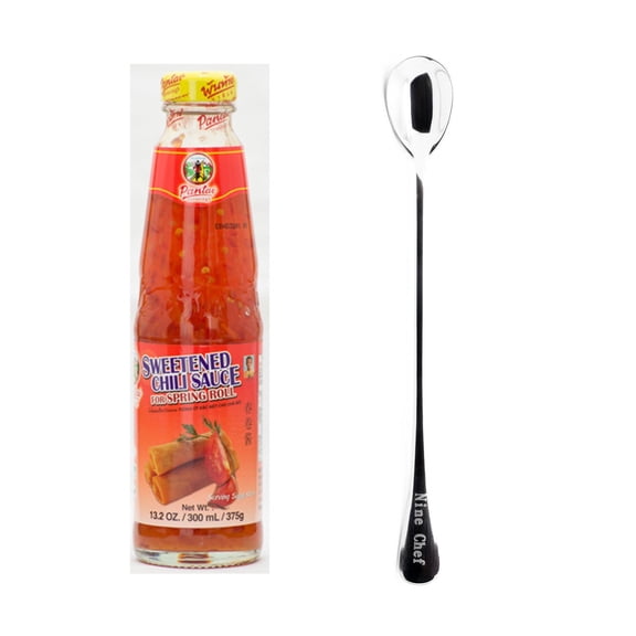 Ninechef Bundle - Pantai Norasingh Thai Sweetened Chili Sauce for Spring Rolls (13.2oz Pack 2) Plus One NineChef Spoon