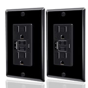 Nineleaf Black 15 Amp GFCI Outlet with USB C & USB A Ports, 2Pack Self Test GFCI Electrical Outlet with LED Indicator, Residential & Commercial Grade, Includes Wall Plate & Screws