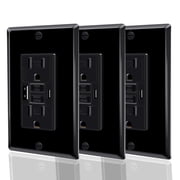 Nineleaf Black 15 Amp GFCI Outlet with USB C & USB A Ports, 3Pack Self Test GFCI Electrical Outlet with LED Indicator, Residential & Commercial Grade, Includes Wall Plate & Screws