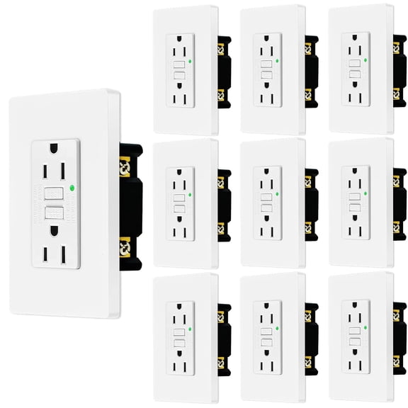 Nineleaf GFCI Outlet 15 Amp, Non Tamper-Resistant with LED Indicator Light, Protection from Electric Shock and Electrocution, White,10pk