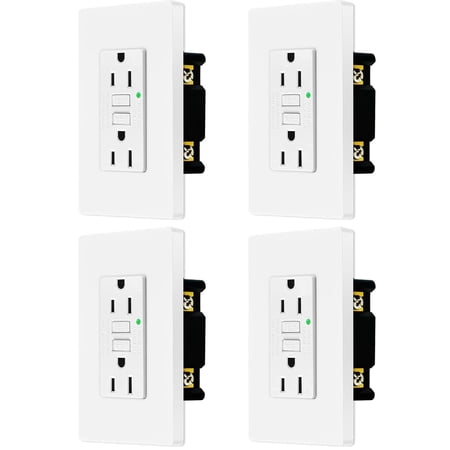 Nineleaf GFCI Outlet 15 Amp, Non Tamper-Resistant with LED Indicator Light, Protection from Electric Shock and Electrocution, White,4pk