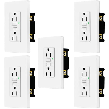 Nineleaf GFCI Outlet 15 Amp, Non Tamper-Resistant with LED Indicator Light, Protection from Electric Shock and Electrocution, White,5pk