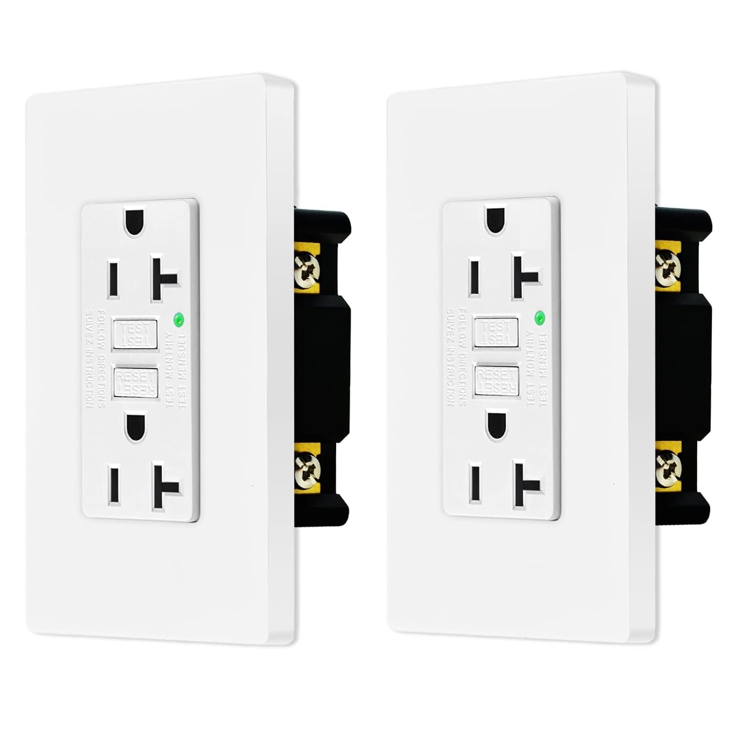 Nineleaf GFCI Outlets 20 Amp, Non-Tamper Resistant, Decor GFI Receptacles with LED Indicator, Ground Fault Circuit Interrupter, Wallplate Included, ETL Listed, White,2 Pack