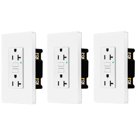 Nineleaf GFCI Outlets 20 Amp, Non-Tamper Resistant, Decor GFI Receptacles with LED Indicator, Ground Fault Circuit Interrupter, Wallplate Included, ETL Listed, White,3 Pack